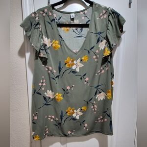 Old Navy Green Floral Flutter Sleeve Blouse Lightweight Size XXL -  EUC